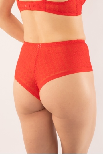Chiloti eleganti Chiara Brazilian, din dantela cu talie inalta , Rosu - Img 2