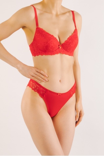 Chiloti femei brazilieni Briana din vascoza si dantela, Rosu - Img 2