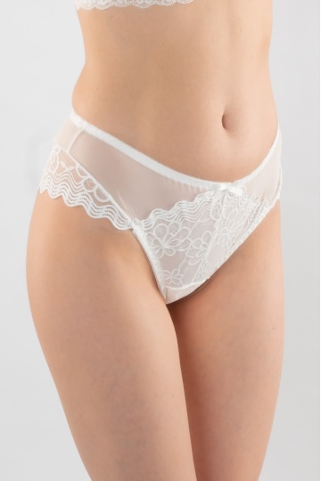 Chiloti femei Della brazilian din dantela, model elegant Alb Ivory - Img 1