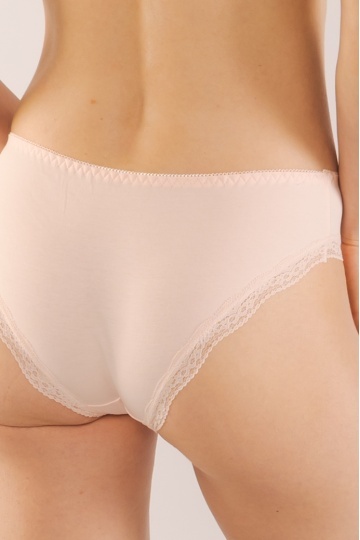 Chiloti femei MILANO, panty clasic din bumbac, bordura de dantela, Roz Pudra