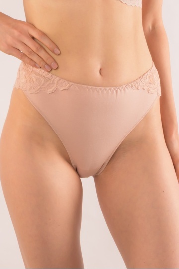 Chiloti femei talie inalta bumbac si dantela Felicia, Roze Nude - Img 4