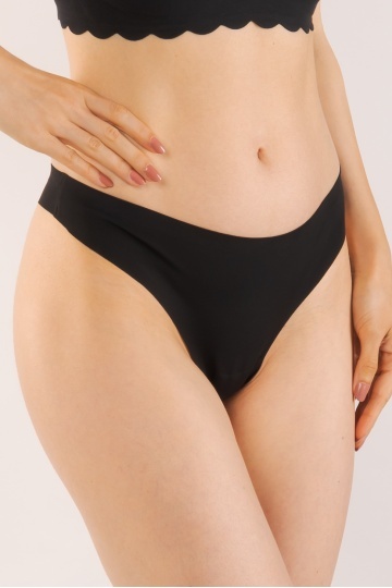Chiloti laser cut Marigold, Tanga fara cusaturi la tiv, microfibra, Negru - Img 3