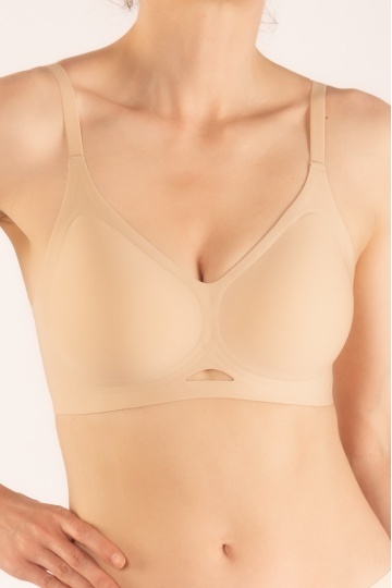 Sutien Avena, tip bustiera soft confort fara armatura, cupe moi, din microfibra S - XL, Beige