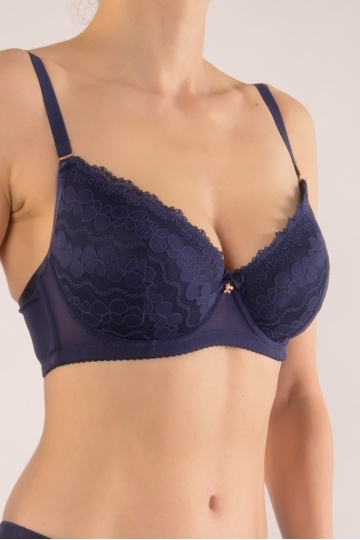 Sutien Dalia cupa moale captusita, imbracata cu dantela ,cupa C si D, Indigo - Img 2