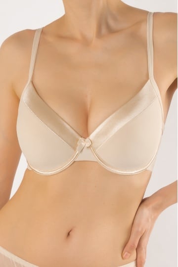Sutien Lumia cupa subtire, Microfibra, cupe B, C si D, Satin Beige - Img 1