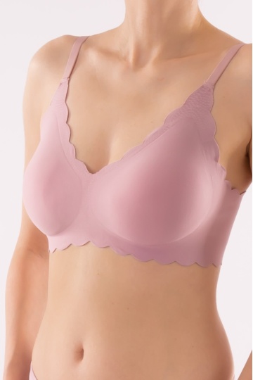 Sutien Piana tip bustiera soft confort fara armatura, cupe moi, din microfibra, Roze Nude
