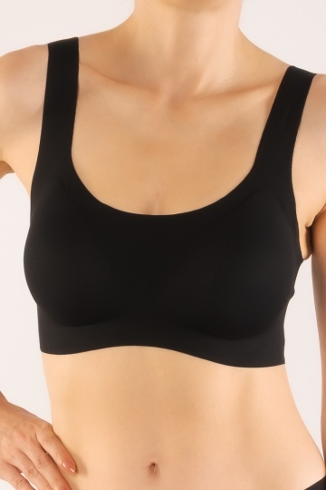 Sutien soft-touch Raisa tip bustiera cu bretea lata, fara armatura, cupe moi, din microfibra , Negru - Img 3