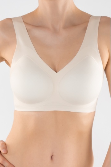 Sutien tip bustiera soft confort fara armatura, cupe moi, din microfibra Daiana, Butter Cream - Img 4