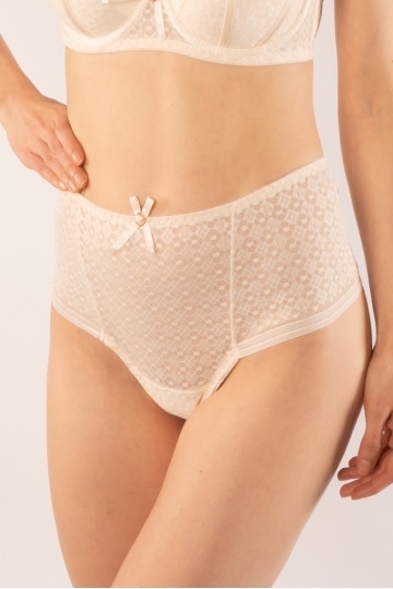 Chiloti eleganti Chiara Brazilian, din dantela cu talie inalta , Cream - Img 4