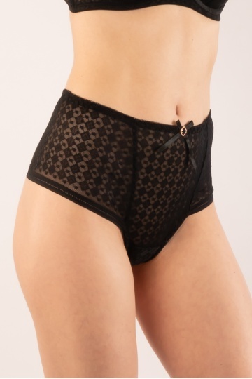 Chiloti eleganti Chiara Brazilian, din dantela cu talie inalta , Negru - Img 4