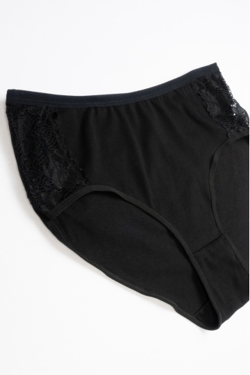Chiloti femei Corina, clasic bumbac si dantela Negru XL-3XL - Img 1