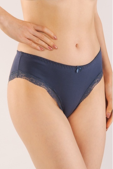 Chiloti femei MILANO, panty clasic din bumbac, bordura de dantela, Navy Blue - Img 3