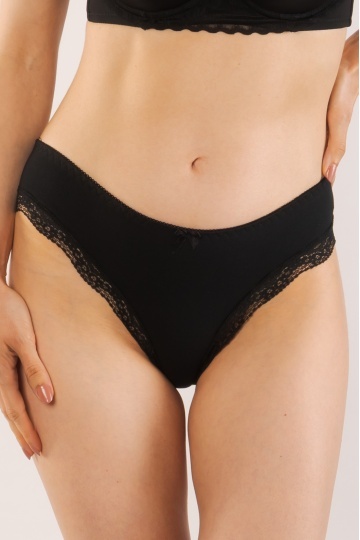 Chiloti femei MILANO, panty clasic din bumbac, bordura de dantela, Negru - Img 3