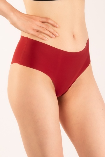Chiloti laser cut Nuria, panty brazilian fara cusaturi la tiv, microfibra, Rosu Visina - Img 2