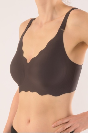 Sutien Antonia, tip bustiera soft confort fara armatura, cupe moi, din microfibra S - 3XL Negru Grafit - Img 3