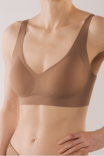 Sutien Ariana tip bustiera soft confort fara armatura, cupe moi, din microfibra Choco - Img 6