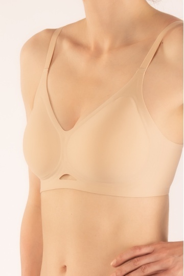 Sutien Avena, tip bustiera soft confort fara armatura, cupe moi, din microfibra S - XL, Beige - Img 2