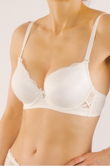 Sutien extra-push up Shanti, imbracat in dantela, cupe burete gros, Alb - Img 2