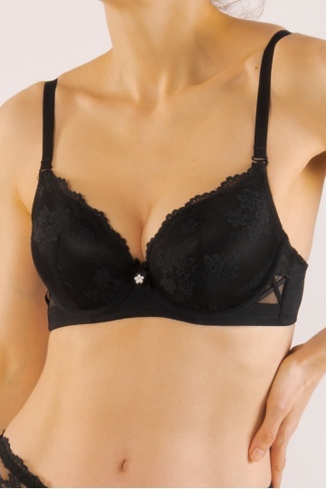 Sutien extra-push up Shanti, imbracat in dantela, cupe burete gros, Negru - Img 5