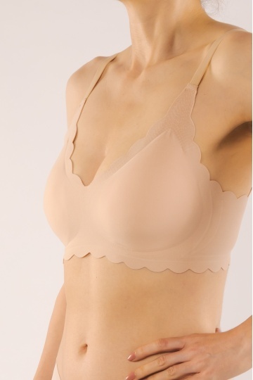 Sutien soft-touch MOIRA tip bustiera fara armatura, cupe buretate moi, din microfibra , BEJ - Img 4
