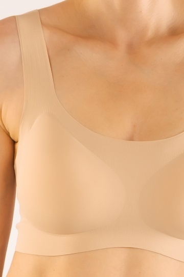 Sutien soft-touch Raisa tip bustiera cu bretea lata, fara armatura, cupe moi, din microfibra , Bej - Img 5