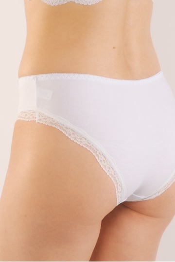 Chiloti femei MILANO, panty clasic din bumbac, bordura de dantela, Alb - Img 5