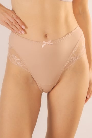 Chiloti femei Praga, cu talie inalta, din microfibra si dantela, Nude Piersica