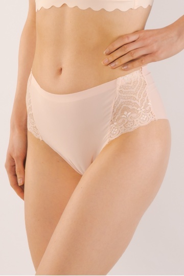 Chiloti laser cut Nala, fara cusaturi la tiv, microfibra si dantela , Roze Nude - Img 3