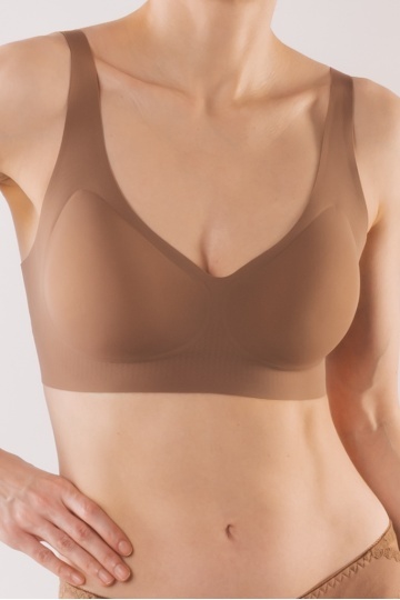 Sutien Ariana tip bustiera soft confort fara armatura, cupe moi, din microfibra Choco - Img 2