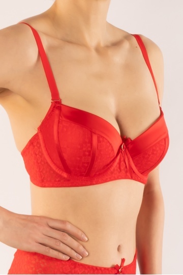 Sutien Chiara push-up elegant, cupa preformata, Rosu - Img 2