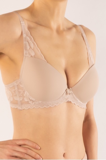 Sutien Chloe push-up semicup elegant, cupa preformata, Cappuccino