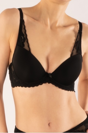 Sutien Chloe push-up semicup elegant, cupa preformata, Negru