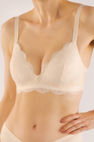Sutien FABIA, fara armatura, cupe subtiri preformate imbracate in dantela, cupe B, C, D, Cream - Img 4