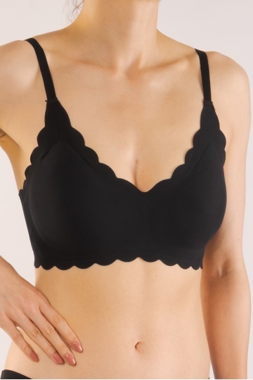 Sutien soft-touch MOIRA tip bustiera fara armatura, cupe buretate moi, din microfibra , Negru - Img 5