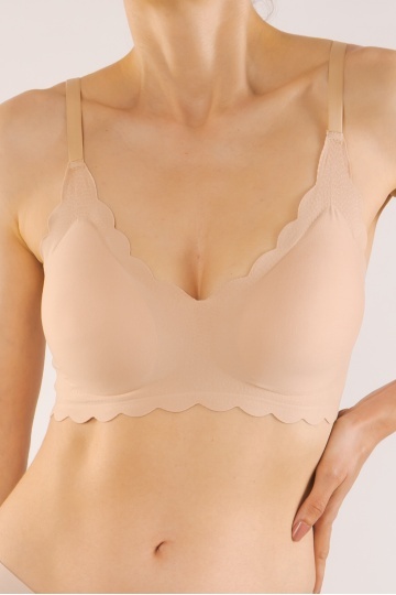 Sutien soft-touch MOIRA tip bustiera fara armatura, cupe buretate moi, din microfibra , BEJ