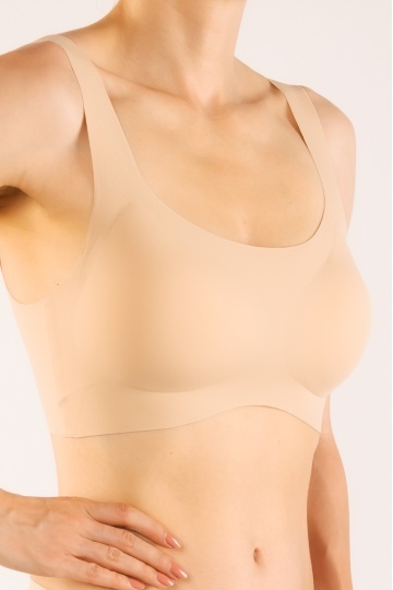 Sutien soft-touch Raisa tip bustiera cu bretea lata, fara armatura, cupe moi, din microfibra , Bej - Img 2