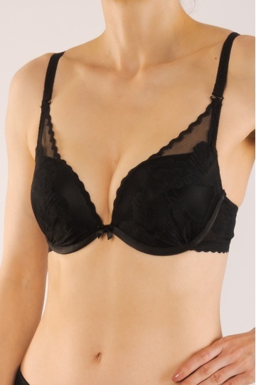 Sutien SOLE extra-push-up cupa preformata, imbracat in dantela, cupe B, C, Negru - Img 4