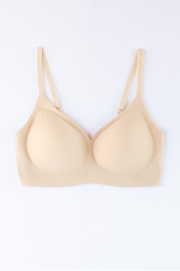 Sutien tip bustiera soft confort fara armatura, cupe moi, din microfibra Naira, Bej - Img 3