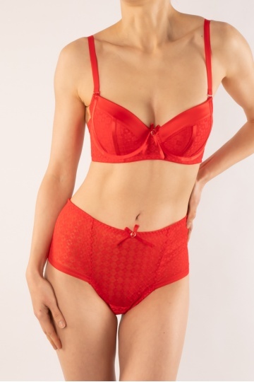 Chiloti eleganti Chiara Brazilian, din dantela cu talie inalta , Rosu - Img 3