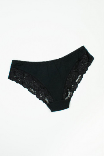Chiloti femei brazilian bumbac si dantela Verona, Negru S - 5XL - Img 2