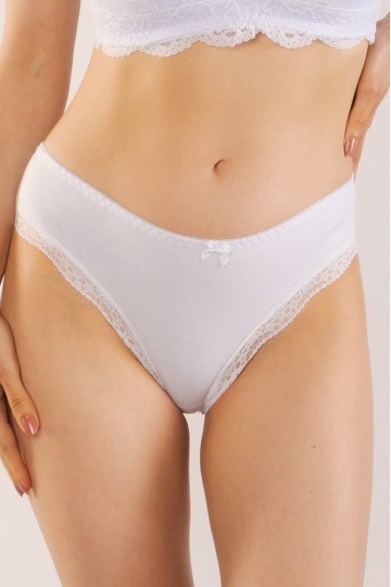 Chiloti femei MILANO, panty clasic din bumbac, bordura de dantela, Alb - Img 2