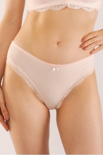 Chiloti femei MILANO, panty clasic din bumbac, bordura de dantela, Roz Pudra - Img 2