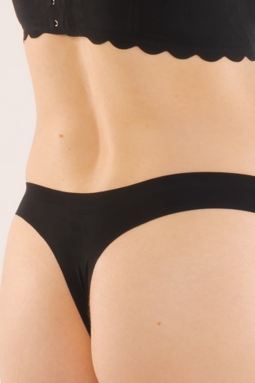 Chiloti laser cut Marigold, Tanga fara cusaturi la tiv, microfibra, Negru - Img 4