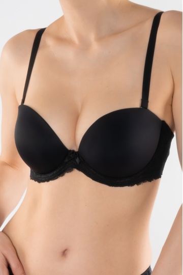 Sutien balconette push-up extra, cupa preformata, Microfibra, Negru cupe B si C - Img 1