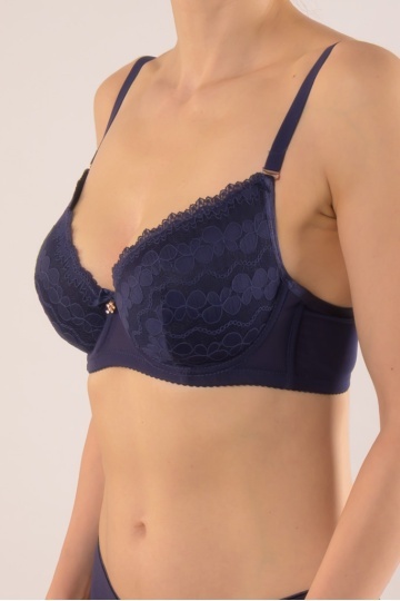 Sutien Dalia cupa moale captusita, imbracata cu dantela ,cupa C si D, Indigo - Img 3