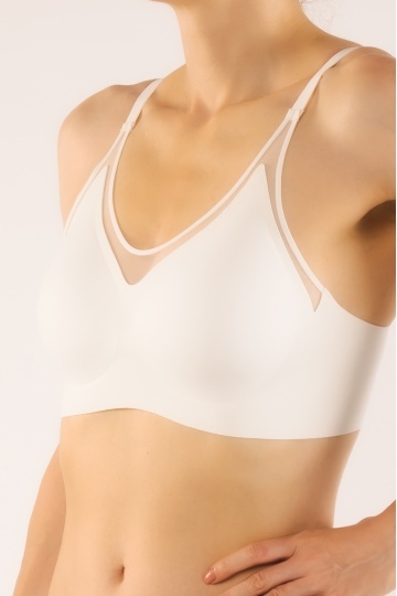 Sutien soft-touch Savana tip bustiera fara armatura, cupe buretate moi, din microfibra , Alb - Img 5