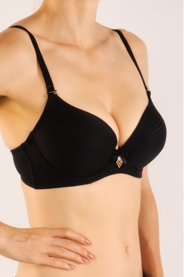 Sutien Stella extra-push-up cupa preformata, imbracat in microfibra eleganta, cupe B, C, Negru - Img 2