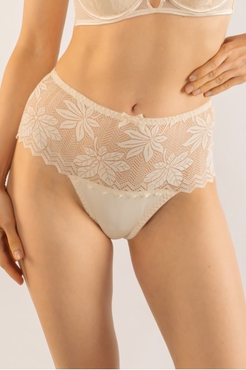 Chiloti eleganti Adeline, tip tanga cu talie inalta , Cream M - XXL