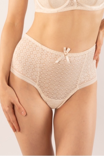 Chiloti eleganti Chiara Brazilian, din dantela cu talie inalta , Cream - Img 5