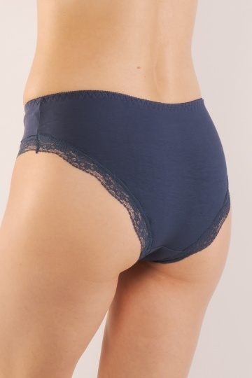 Chiloti femei MILANO, panty clasic din bumbac, bordura de dantela, Navy Blue - Img 4